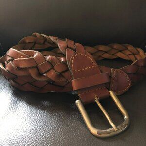 Leather Braided Mens Belt India Silver Buckle 46" Brown